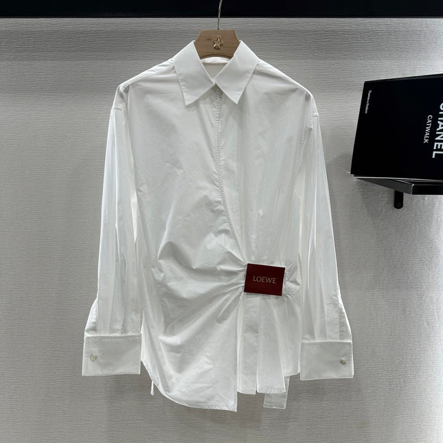 LOEWE WHITE LONG SLEEVE SHIRT WITH PLEATED WAIST