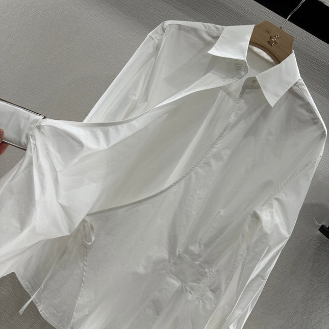 LOEWE WHITE LONG SLEEVE SHIRT WITH PLEATED WAIST