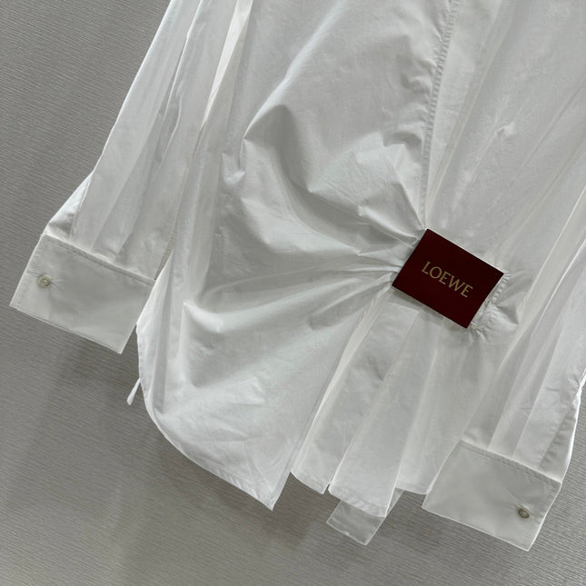 LOEWE WHITE LONG SLEEVE SHIRT WITH PLEATED WAIST