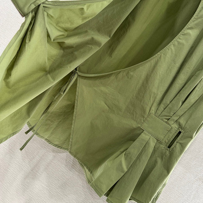 LOEWE GREEN LONG SLEEVE SHIRT WITH PLEATED WAIST