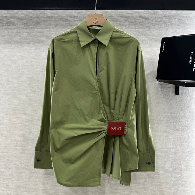 LOEWE GREEN LONG SLEEVE SHIRT WITH PLEATED WAIST