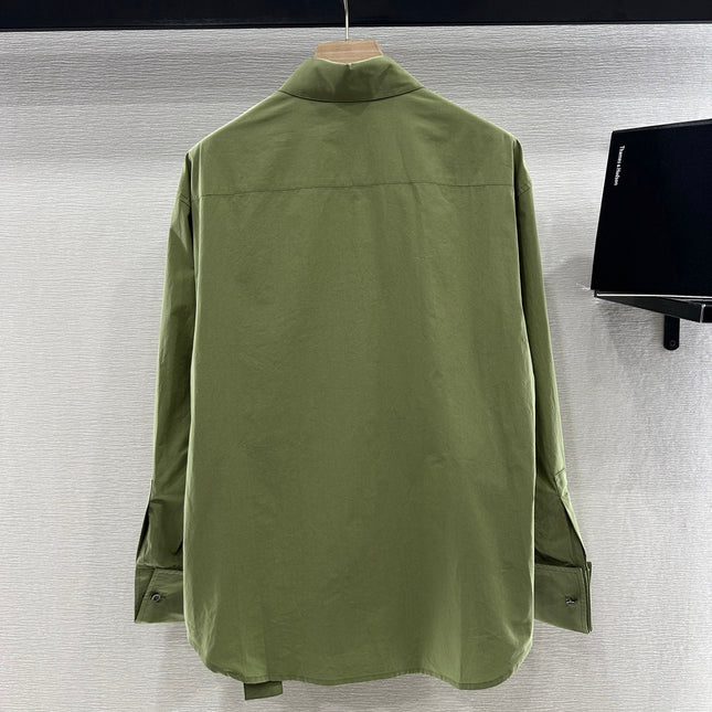 LOEWE GREEN LONG SLEEVE SHIRT WITH PLEATED WAIST