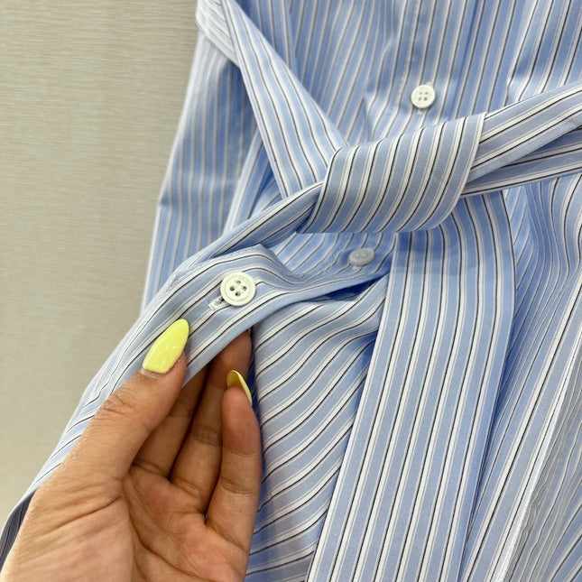 BELTED STRIPED EMBROIDERED DRESS 25S IN COTTON 265664