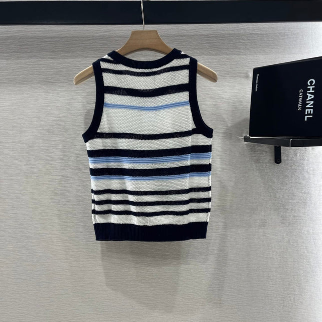 CHANEL STRIPED SLEEVELESS KNIT TOP 263401