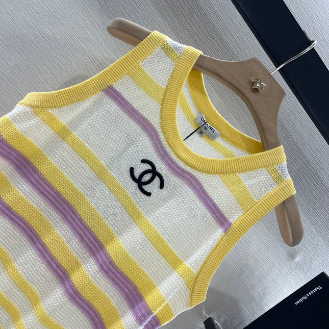 CHANEL STRIPED SLEEVELESS KNIT TOP 263403