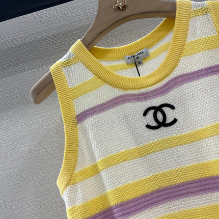 CHANEL STRIPED SLEEVELESS KNIT TOP 263403