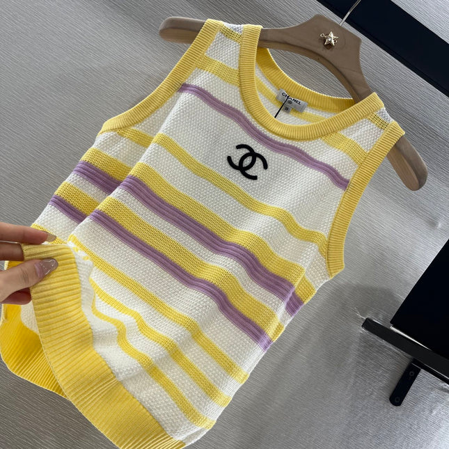 CHANEL STRIPED SLEEVELESS KNIT TOP 263403