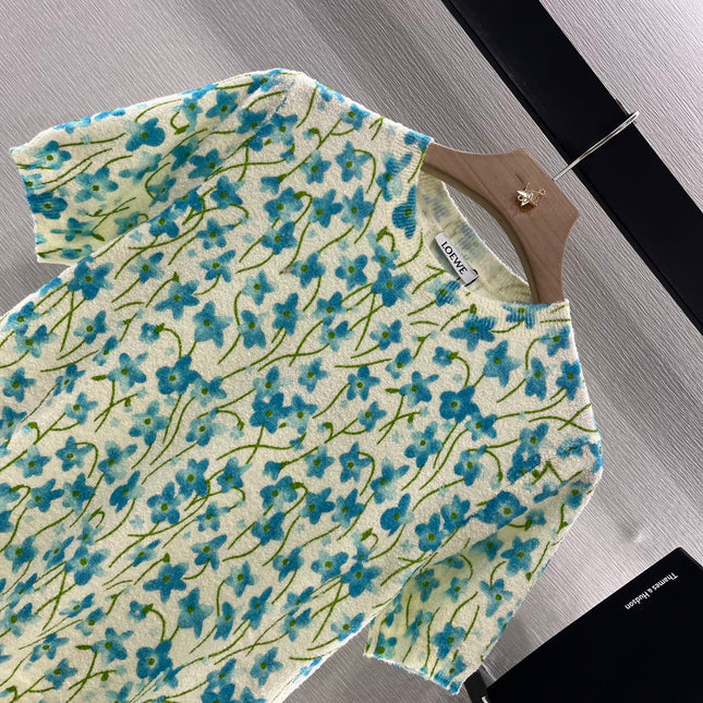 LOEW 25S SHORT SLEEVE SWEATER KNIT FLORAL 264994