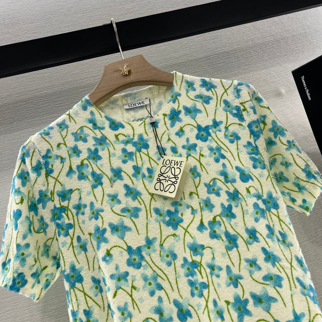 LOEW 25S SHORT SLEEVE SWEATER KNIT FLORAL 264994