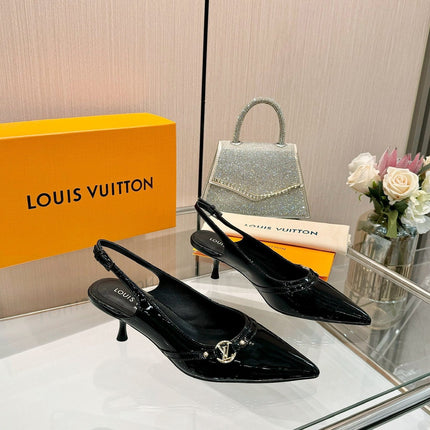 6AM SLINGBACK HIGH HEELS 55 MM IN BLACK PATENT LAMBSKIN