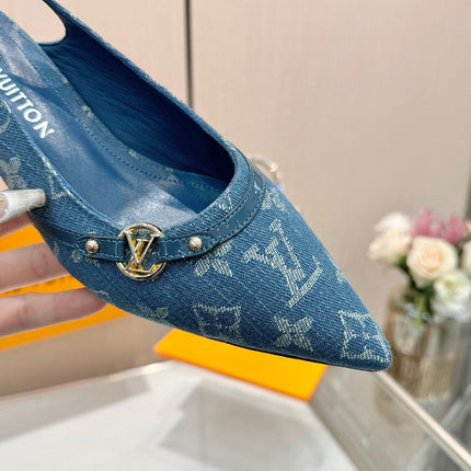 6AM SLINGBACK HIGH HEELS 55 MM IN CLASSIC BLUE MONOGRAM DENIM