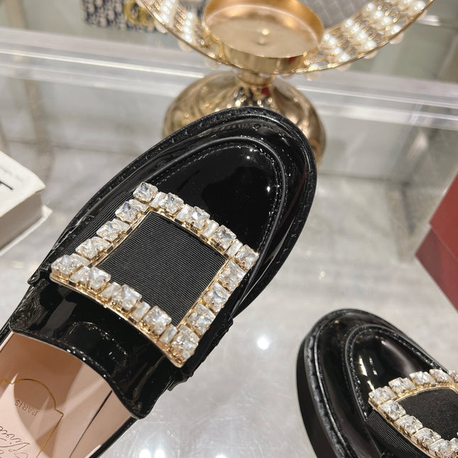 VIV' RANGERS LOAFERS IN BLACK PATENT CALFSKIN CRYSTAL BUCKLE