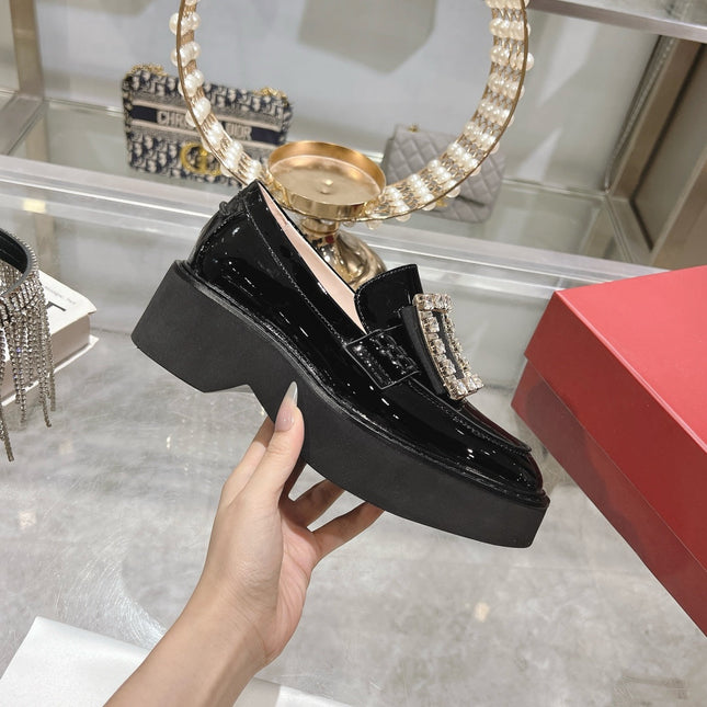 VIV' RANGERS LOAFERS IN BLACK PATENT CALFSKIN CRYSTAL BUCKLE