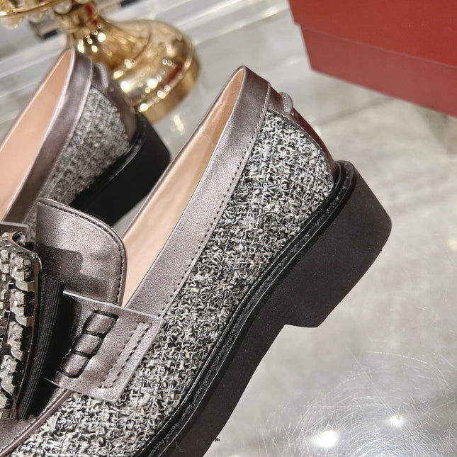 VIV' RANGERS LOAFERS IN SILVER ACCENTS TWEED EMBELLISHED BUCKLE