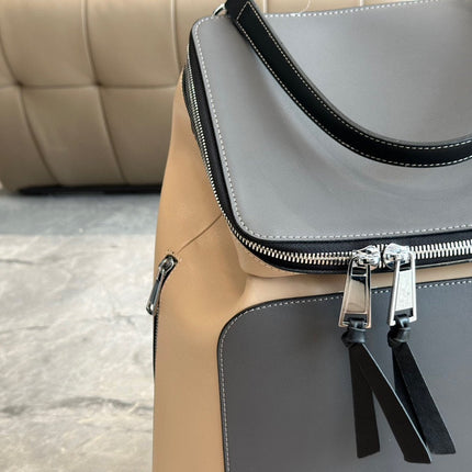 LOE GOYA BACKPACK 40 IN BLACK MIX BEIGE GRAINED CALFSKIN