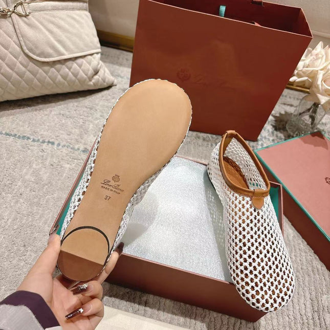FLAT SHOES IN WHITE MESH FABRIC