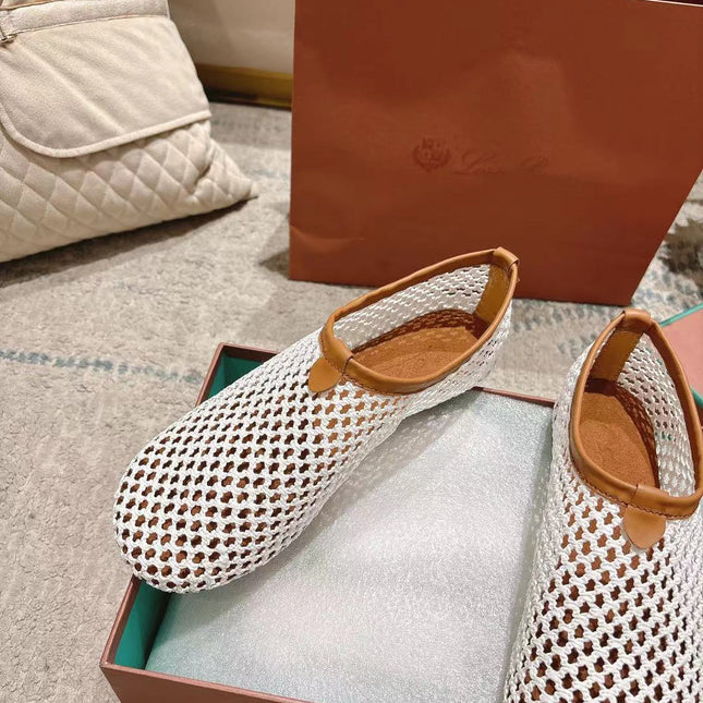 FLAT SHOES IN WHITE MESH FABRIC