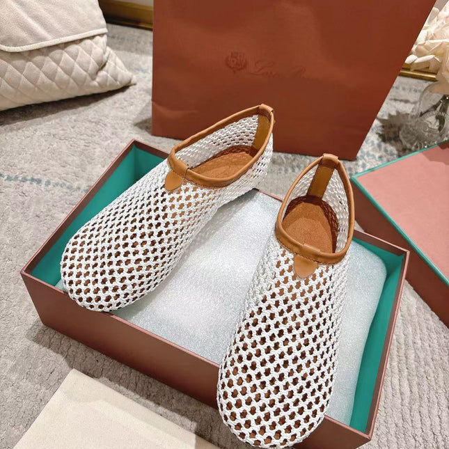 FLAT SHOES IN WHITE MESH FABRIC