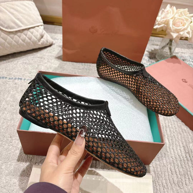 FLAT SHOES IN BLACK MESH FABRIC