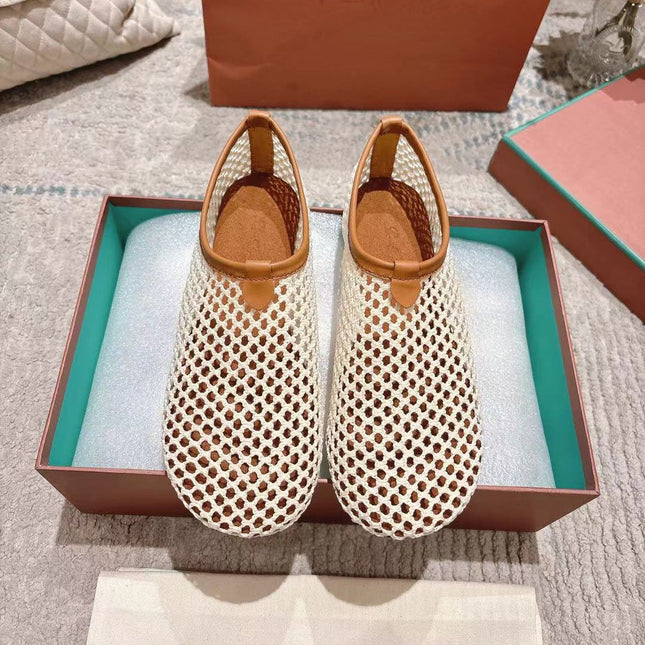 FLAT SHOES IN CREAM WHITE MESH FABRIC