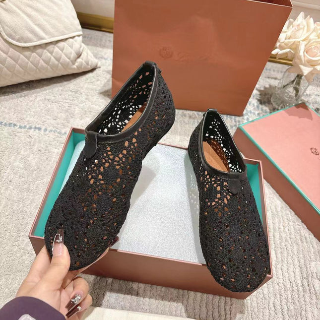 FLAT SHOES 25 IN BLACK MESH FABRIC