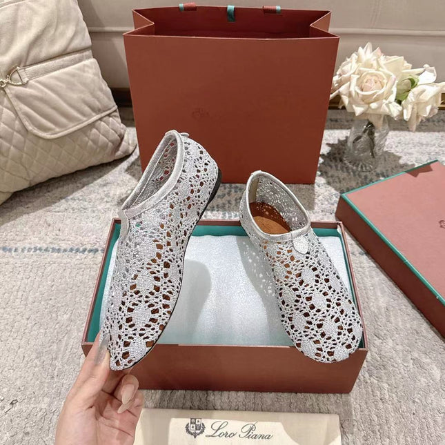 FLAT SHOES 25 IN PAPER WHITE MESH FABRIC