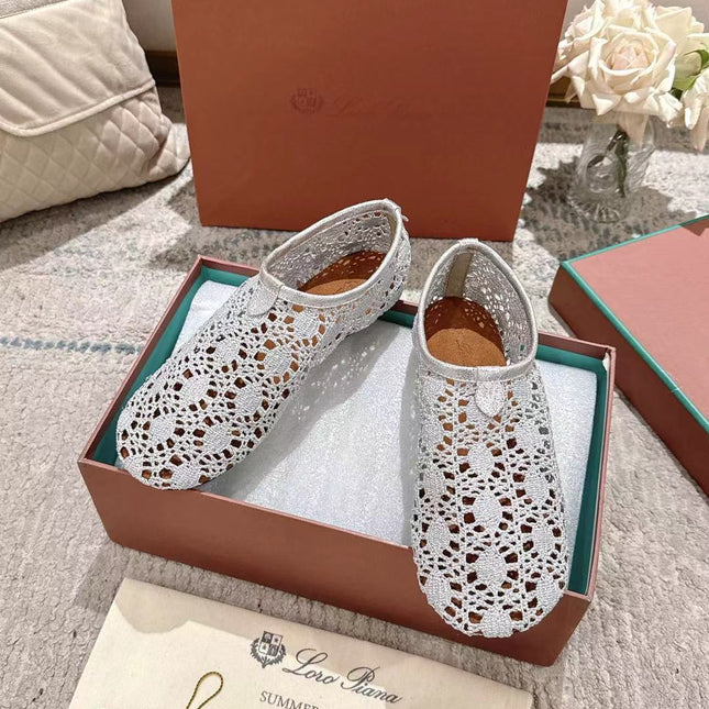 FLAT SHOES 25 IN PAPER WHITE MESH FABRIC