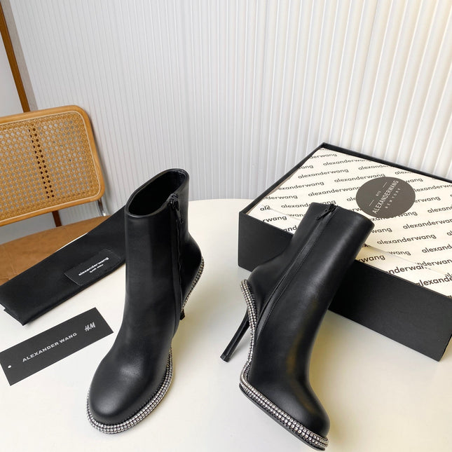 KIRA ANKLE BOOTS 10 CM IN BLACK CALFSKIN