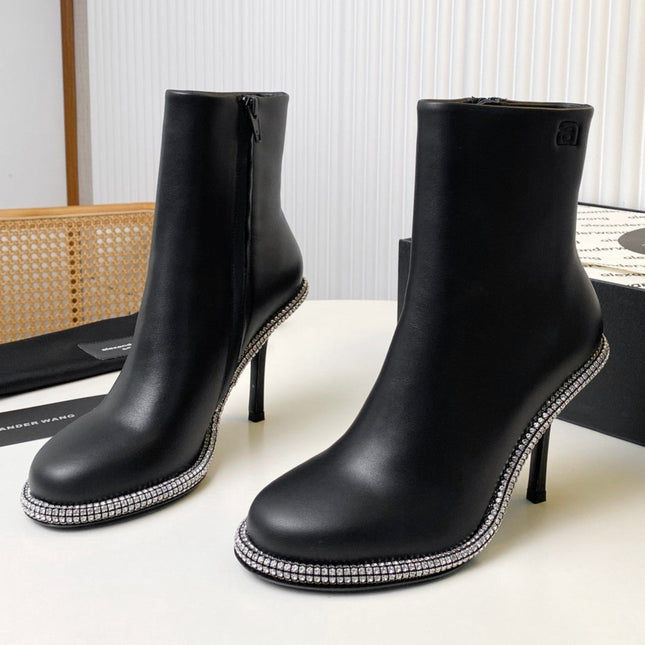 KIRA ANKLE BOOTS 10 CM IN BLACK CALFSKIN