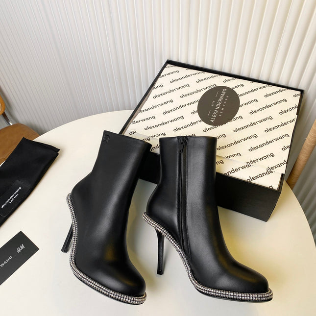 KIRA ANKLE BOOTS 10 CM IN BLACK CALFSKIN