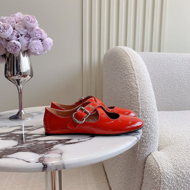 ALAIA CRISS CROSS BALLET FLAT IN CANDY RED LAMBSKIN WITH SILVER HARDWARE