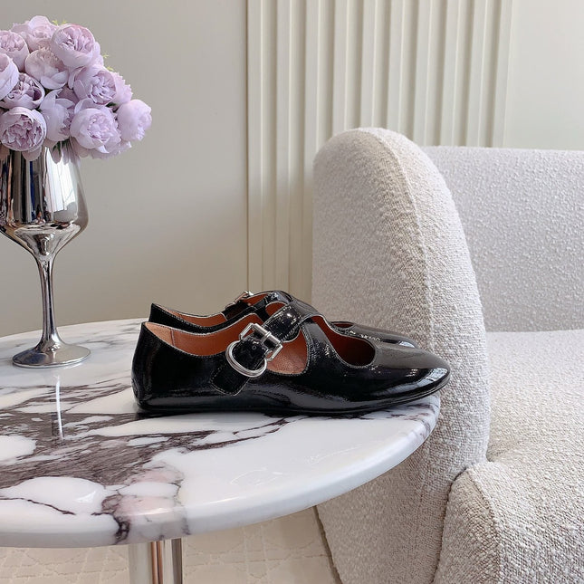 ALAIA CRISS CROSS BALLET FLAT IN BLACK LAMBSKIN WITH SILVER HARDWARE
