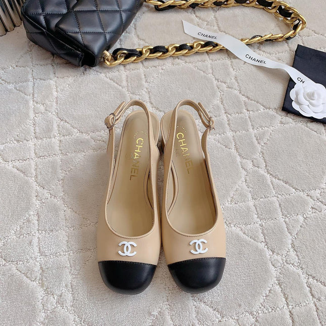 SLINGBACKS IN BEIGE CREAM MIX BLACK SHEEPSKIN