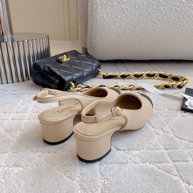 SLINGBACKS IN BEIGE CREAM MIX BLACK SHEEPSKIN