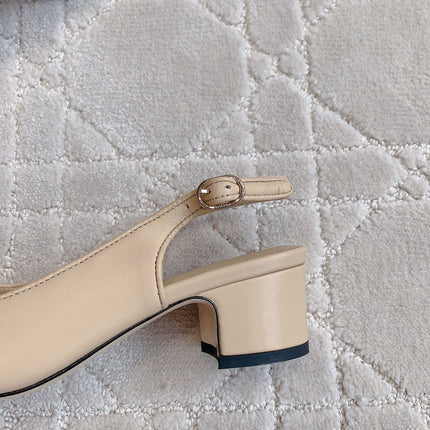 SLINGBACKS IN BEIGE CREAM MIX BLACK SHEEPSKIN