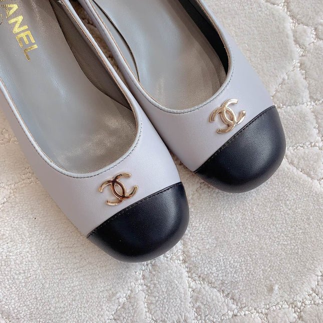 PUMP ROUNG TOE IN SLATE GREY MIX BLACK SHEEPSKIN