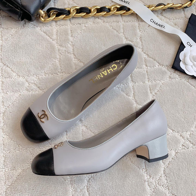 PUMP ROUNG TOE IN SLATE GREY MIX BLACK SHEEPSKIN