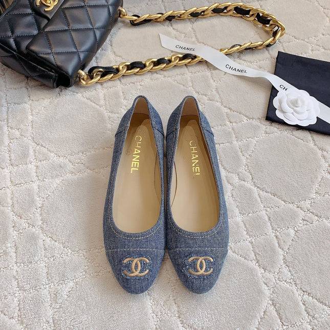 BALLET FLATS IN AEGEAN BLUE DENIM