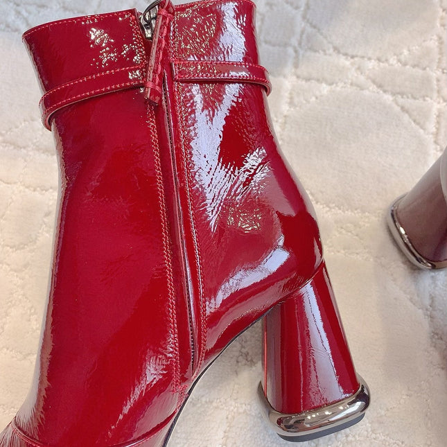 VIV' PODIUM BOOTIES IN RED GLOSSY LAMBSKIN