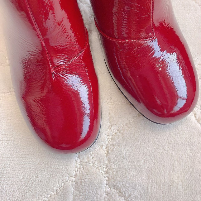 VIV' PODIUM BOOTIES IN RED GLOSSY LAMBSKIN