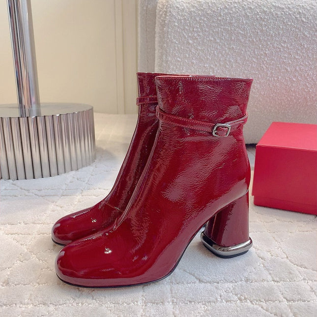 VIV' PODIUM BOOTIES IN RED GLOSSY LAMBSKIN