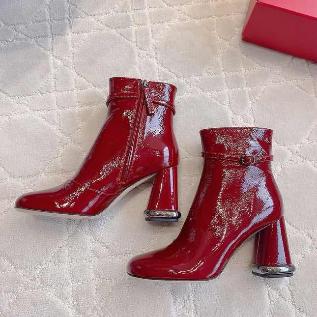 VIV' PODIUM BOOTIES IN RED GLOSSY LAMBSKIN