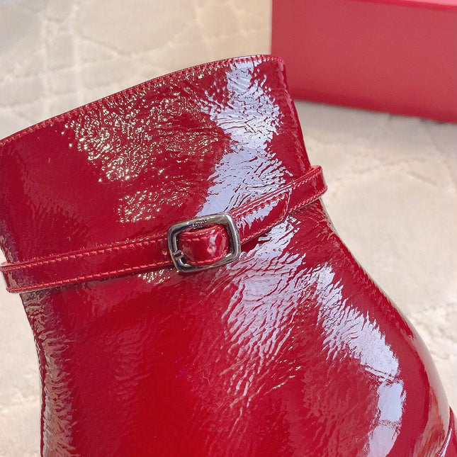 VIV' PODIUM BOOTIES IN RED GLOSSY LAMBSKIN