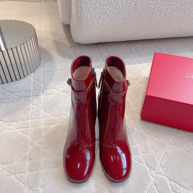 VIV' PODIUM BOOTIES IN RED GLOSSY LAMBSKIN