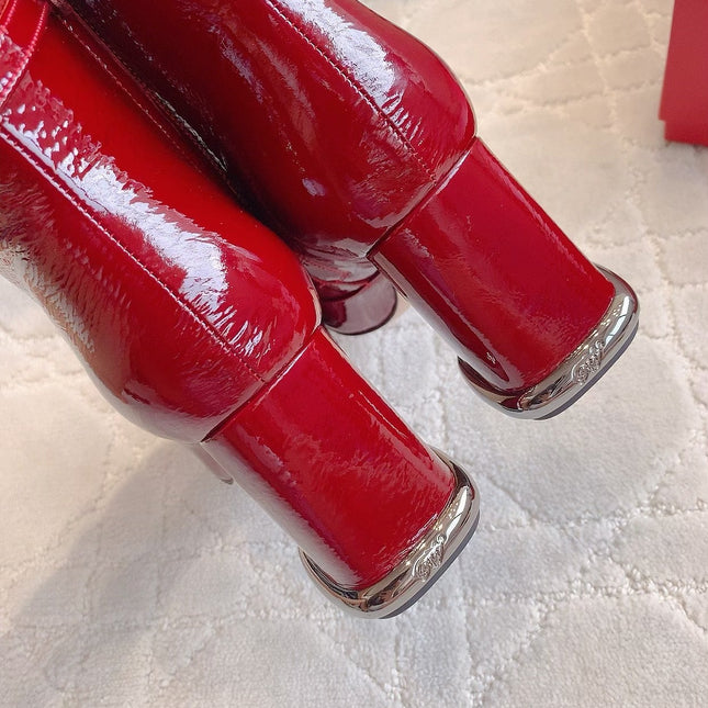 VIV' PODIUM BOOTIES IN RED GLOSSY LAMBSKIN