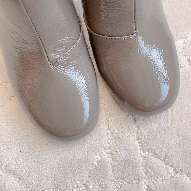 VIV' PODIUM BOOTIES IN GREY GLOSSY LAMBSKIN