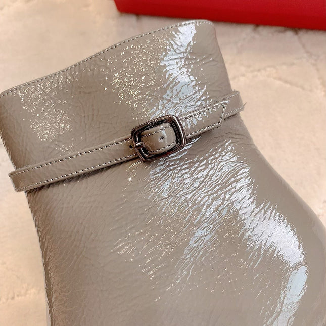 VIV' PODIUM BOOTIES IN GREY GLOSSY LAMBSKIN