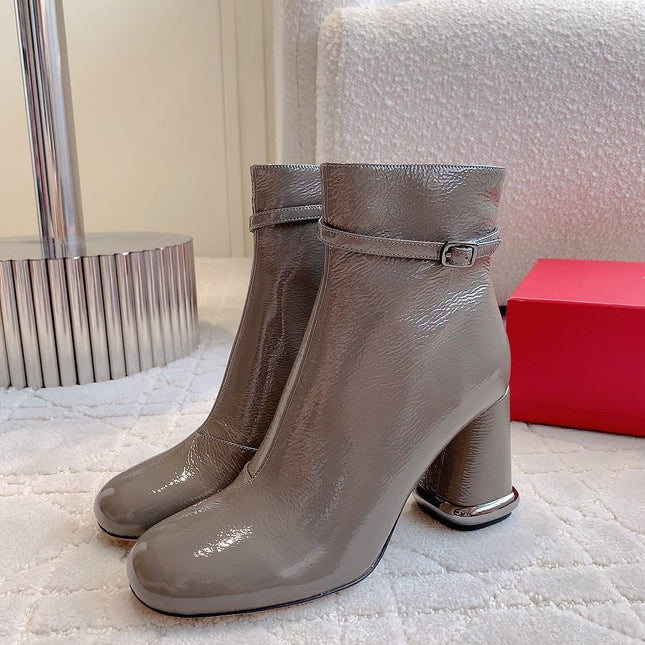 VIV' PODIUM BOOTIES IN GREY GLOSSY LAMBSKIN
