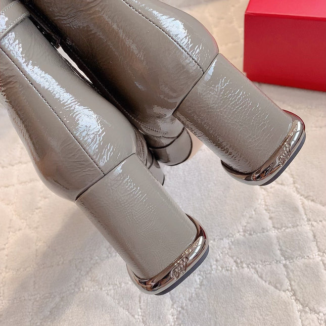 VIV' PODIUM BOOTIES IN GREY GLOSSY LAMBSKIN