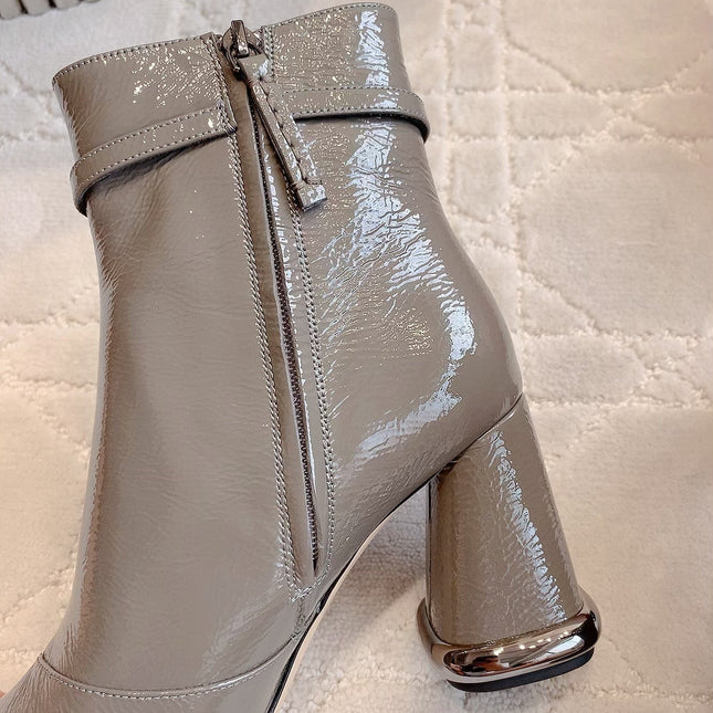 VIV' PODIUM BOOTIES IN GREY GLOSSY LAMBSKIN